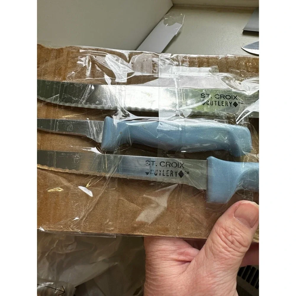 Set of 7 vintage St. Croix Cutlery kitchen knives knife blue handles
